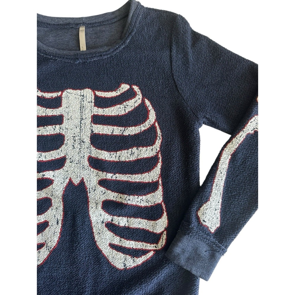 Mona B Skeleton Sweater Sweatshirt Size Small Navy Blue Halloween Spooky Novelty